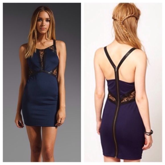 STYLESTALKER x REVOLVE Meet Me At Midnight Navy Blue Lace Cutout Dress, Size 6 - Picture 1 of 10